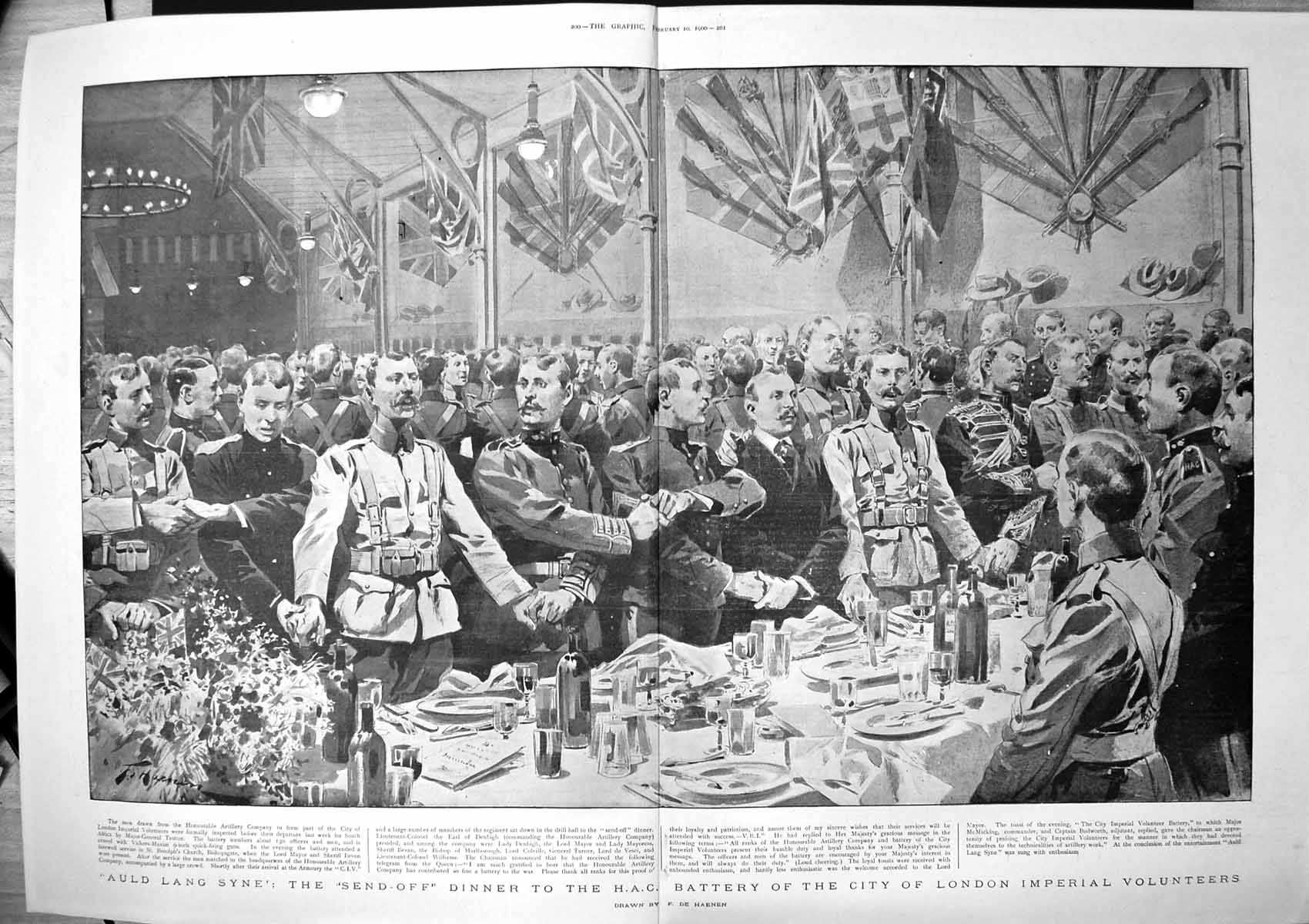 Antique Old Print Send Off Dinner Hac Battery London Imperial Volunteers 1900