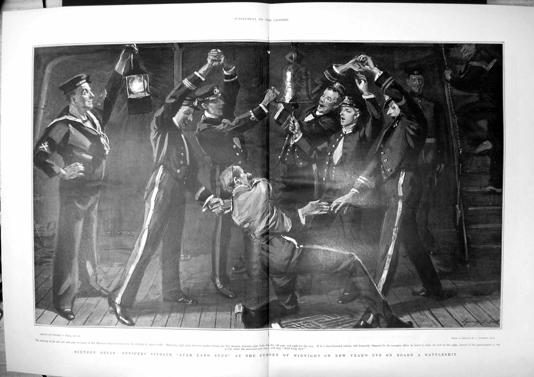Old Sixteen Bells Officers Singing Midnight New Years Eve Battleship