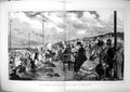 Antique Old Print French Seaside Sands Trouville Paddling Sea Beach Huts 1875