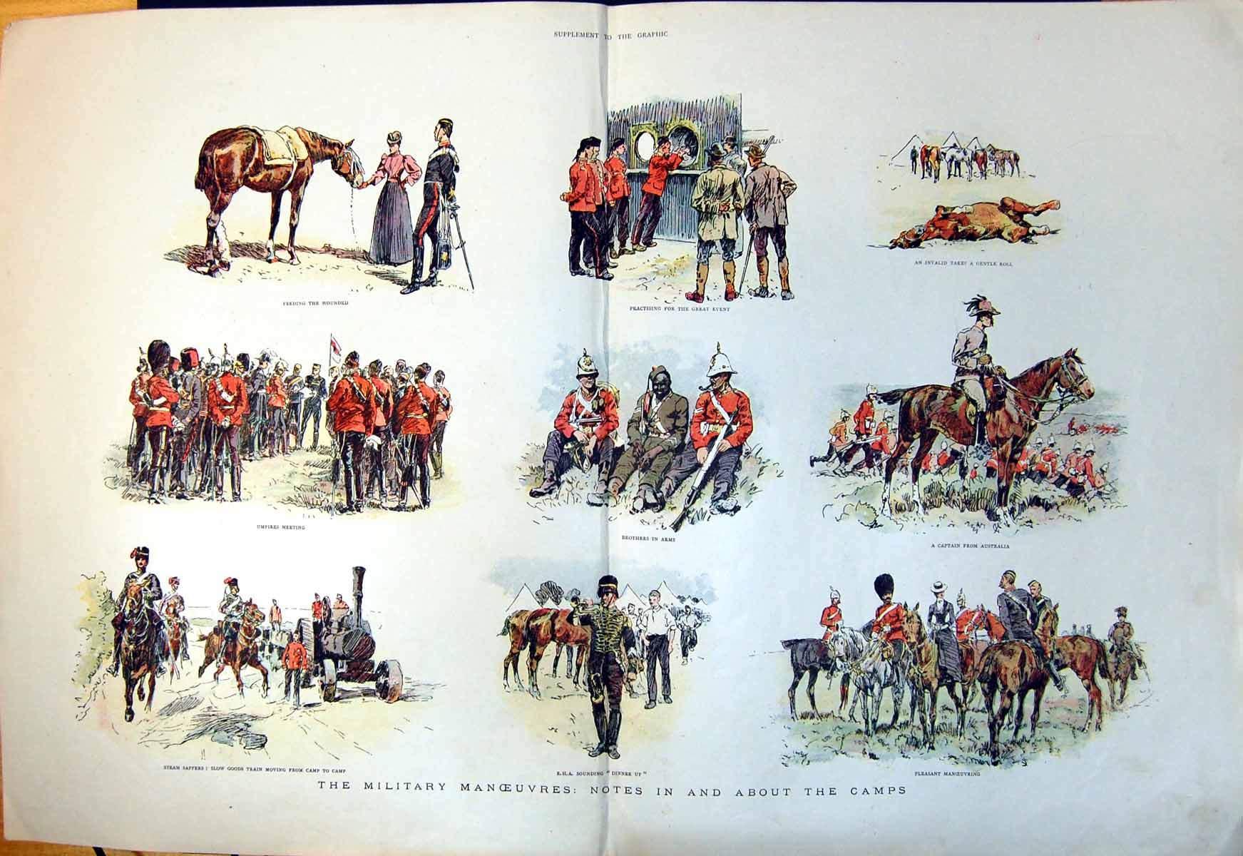 Old Military Manoeuvres About Camps Steam Sappers Feed Wounded C1880 Victorian