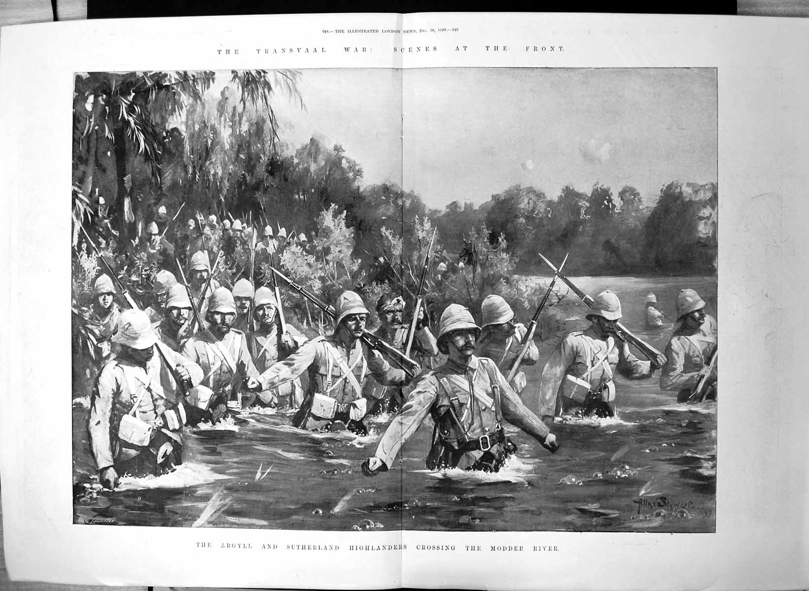Antique Print Transvaal War Argyll Sutherland Highlanders Modder River 1899
