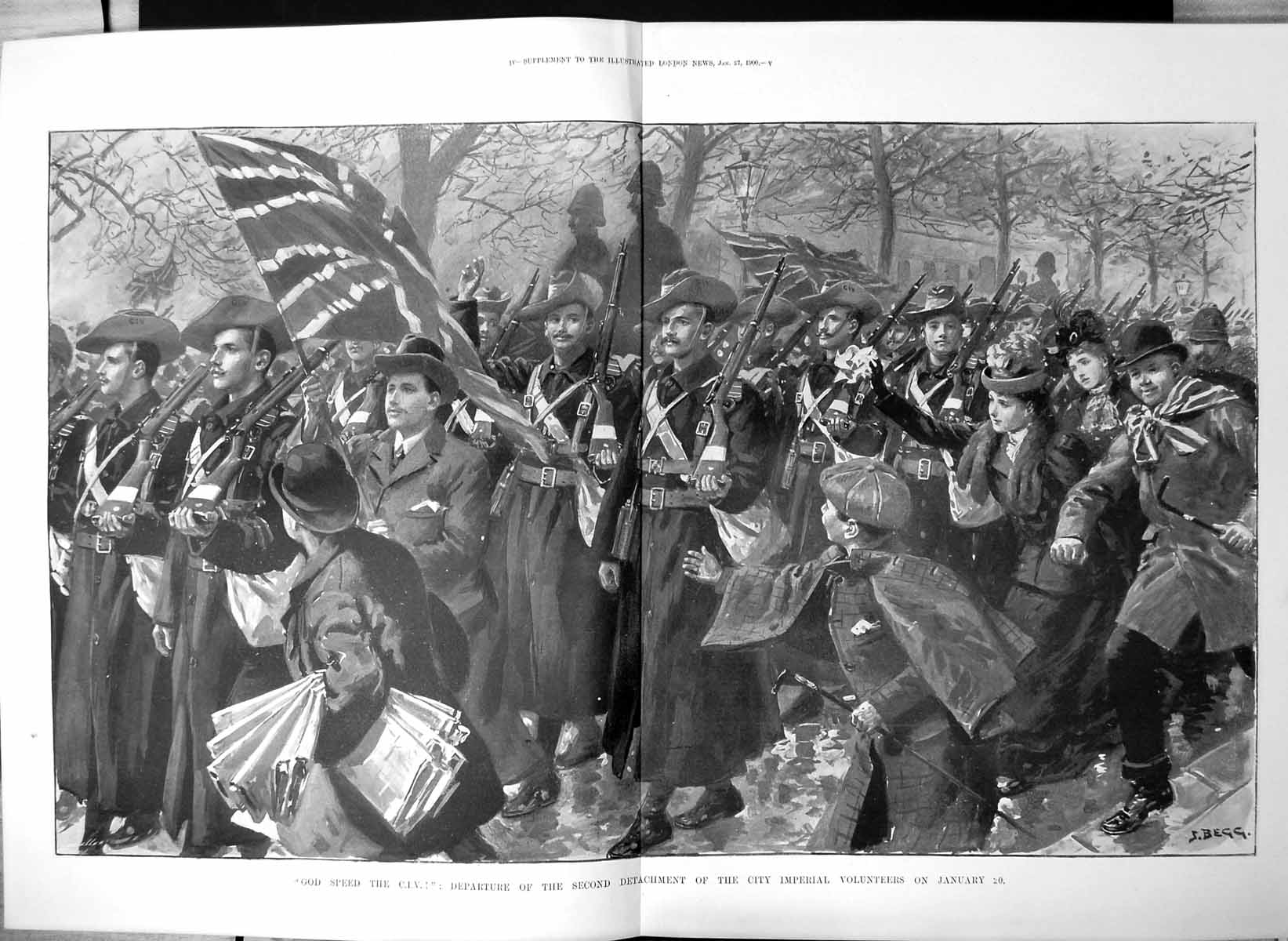 Old Antique Print Departure 2Nd Detachment City Imperial Volunteers 1900