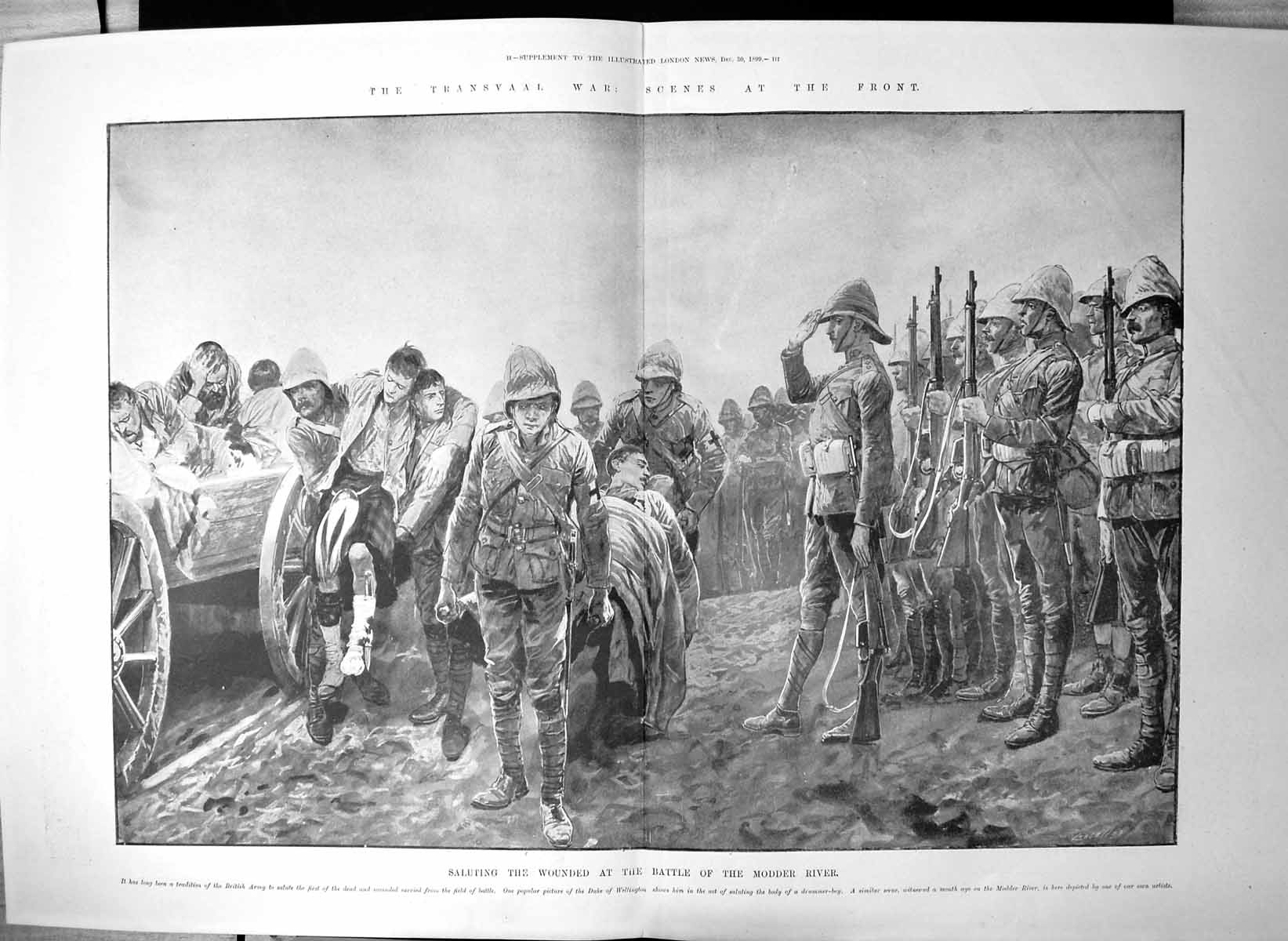 Old Antique Print Transvaal War Saluting Wounded Battle Modder River 1899 19th