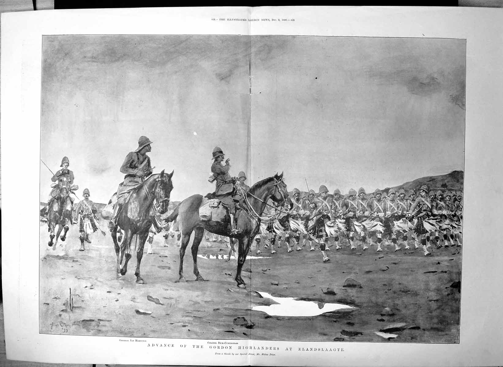 Old Antique Print Advance Gordon Highlanders Elandslaagte Transvaal 1899 19th