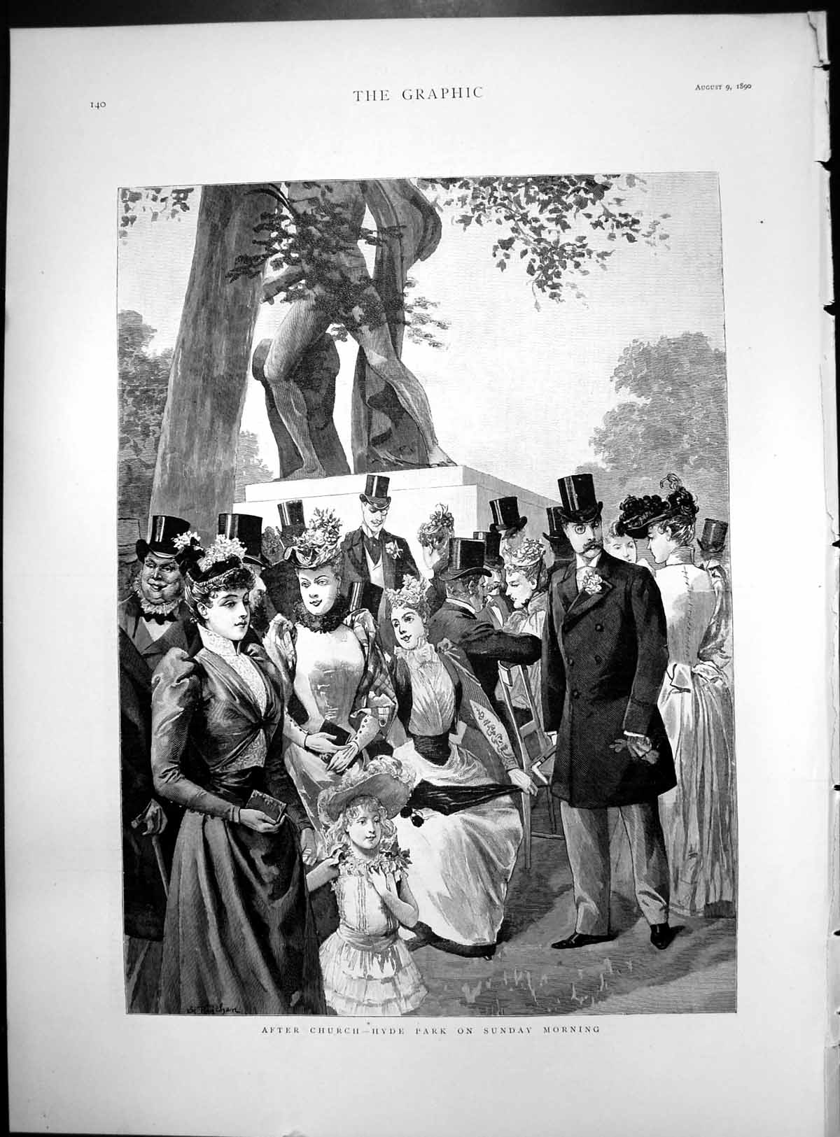 Old After Church Hyde Park Sunday Morning Finery Top Hats Dresses 1890 19th