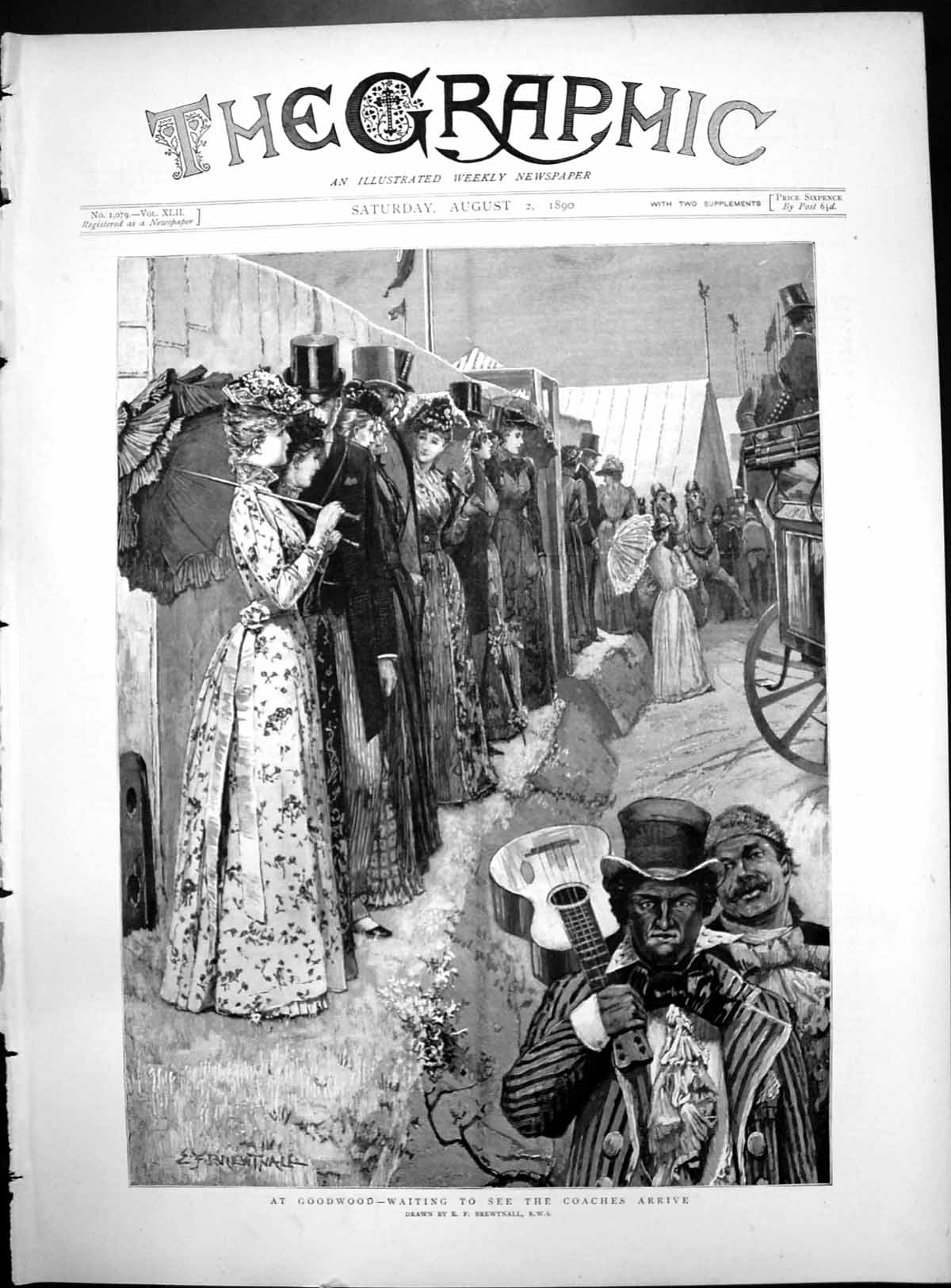 Old Goodwood Waiting See Coaches Arrive Ladies Parasols Dresses 1890 Victorian