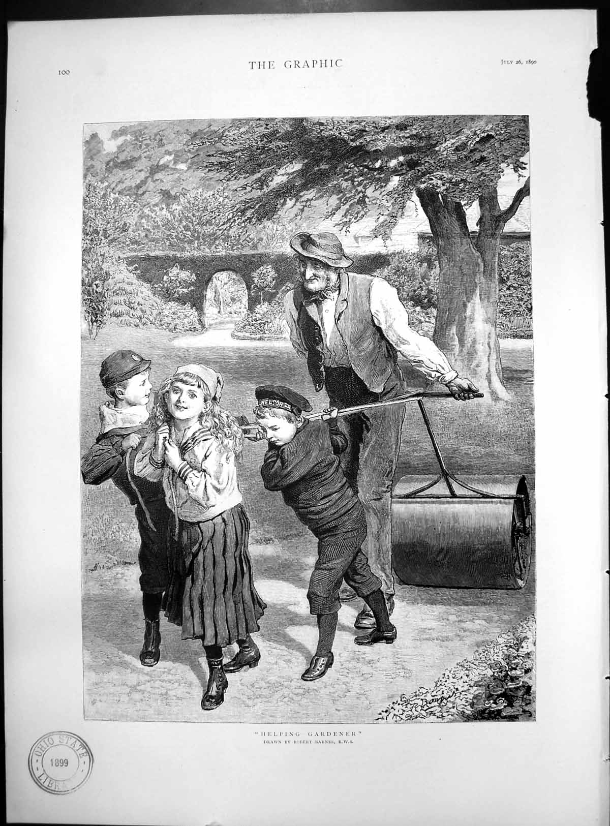 Old Helping Gardener After Robert BarnesChildren Pulling Roller 1890