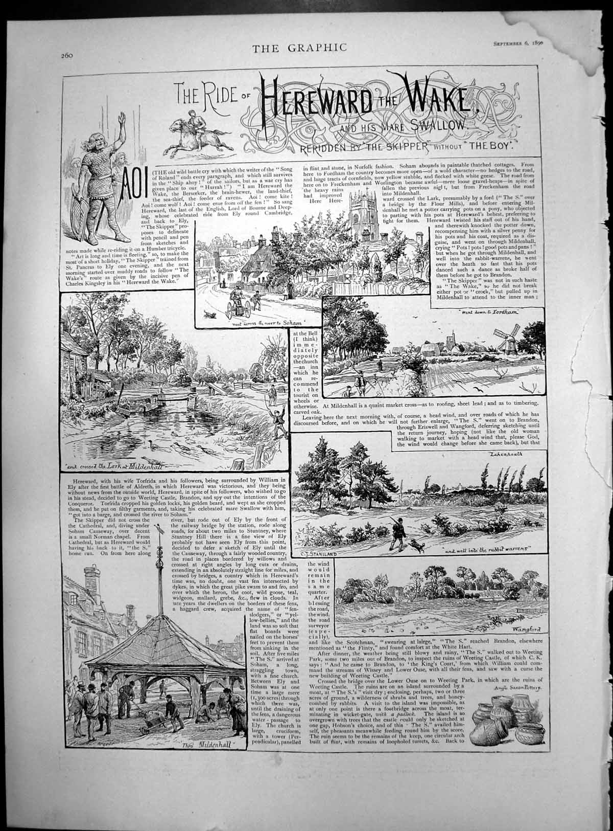 Antique Old Print The Ride Hereward The Wake Swallow Skipper Sketches 1890 19th