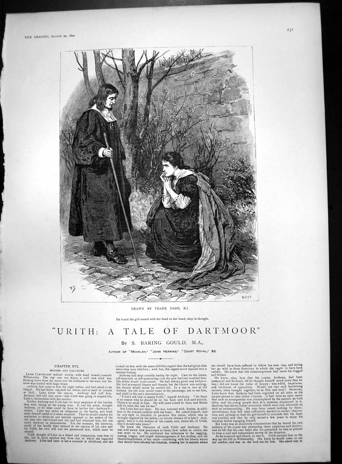Print Urith Tale Dartmoor Illustrated Frank Dadd Seated Girl Head On Hand 1890