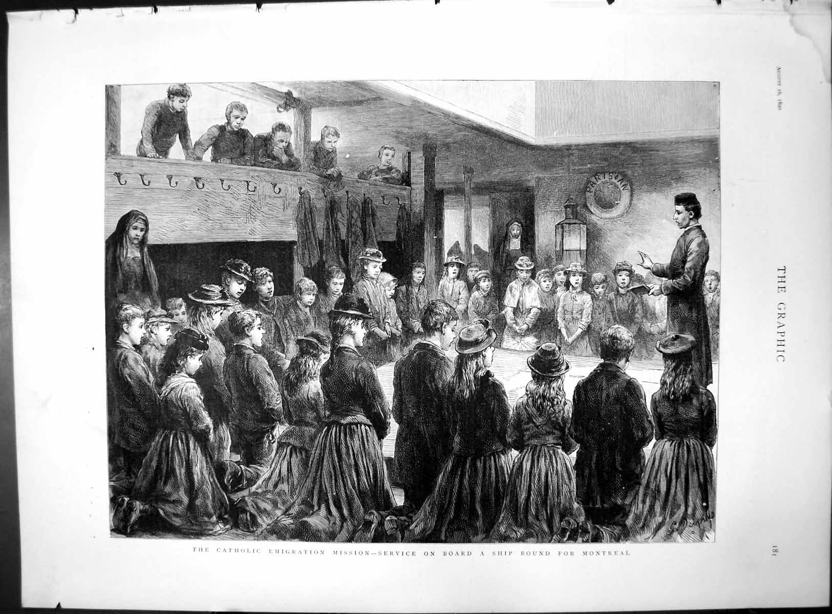 Print Catholic Emigration Mission Service On Board Ship Montreal Canada 1890