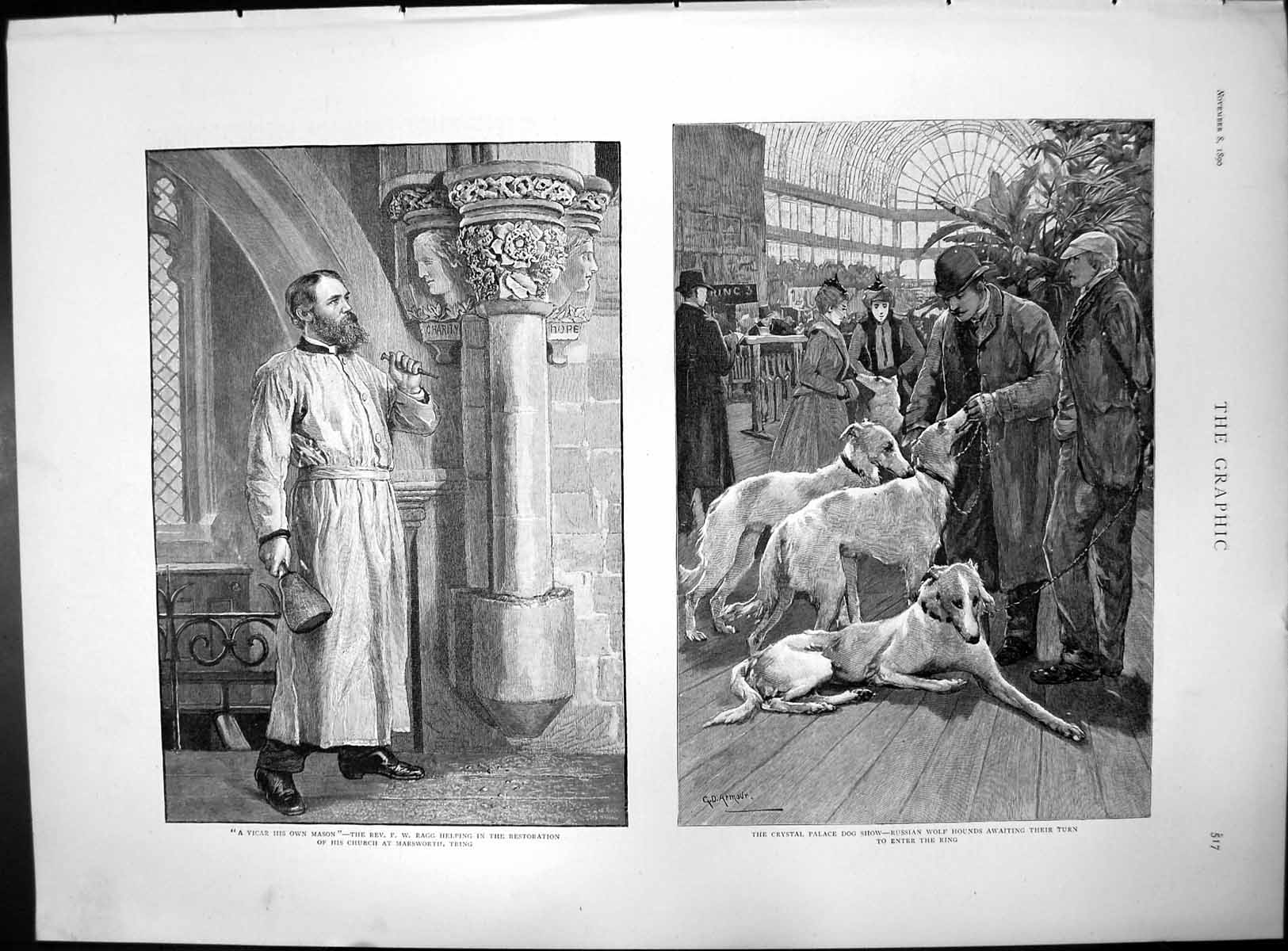 Old Rev Ragg Restoring Church Russian Wolf Hounds Crystal Palace 1890 Victorian