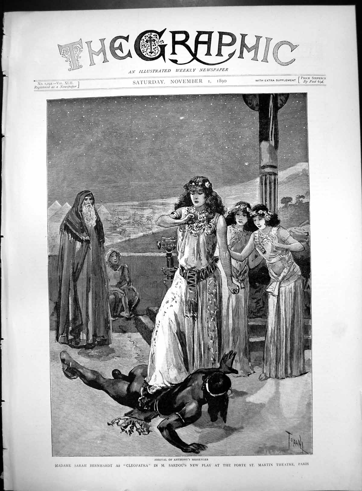 Old Madame Sarah Bernhardt Cleopatra M Sardou'S Play Paris Column 1890 19th