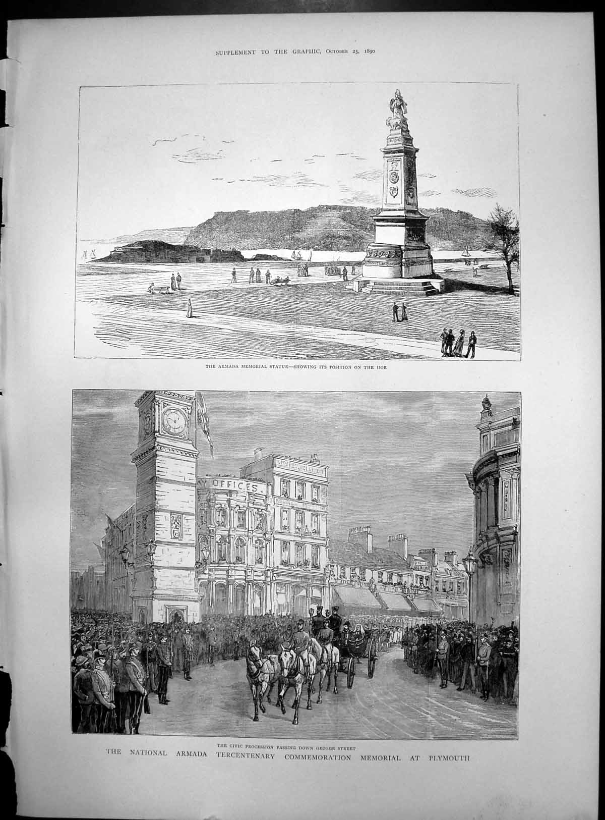 Old National Armada Tercentenary Comemmoration Memorial Plymouth 1890 Victorian