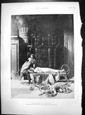 Old Print Death Cleopatra From Picture Hon John Collier Statues Fan 1890 19th