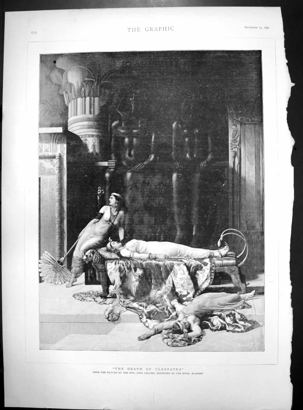 Old Print Death Cleopatra From Picture Hon John Collier Statues Fan 1890 19th