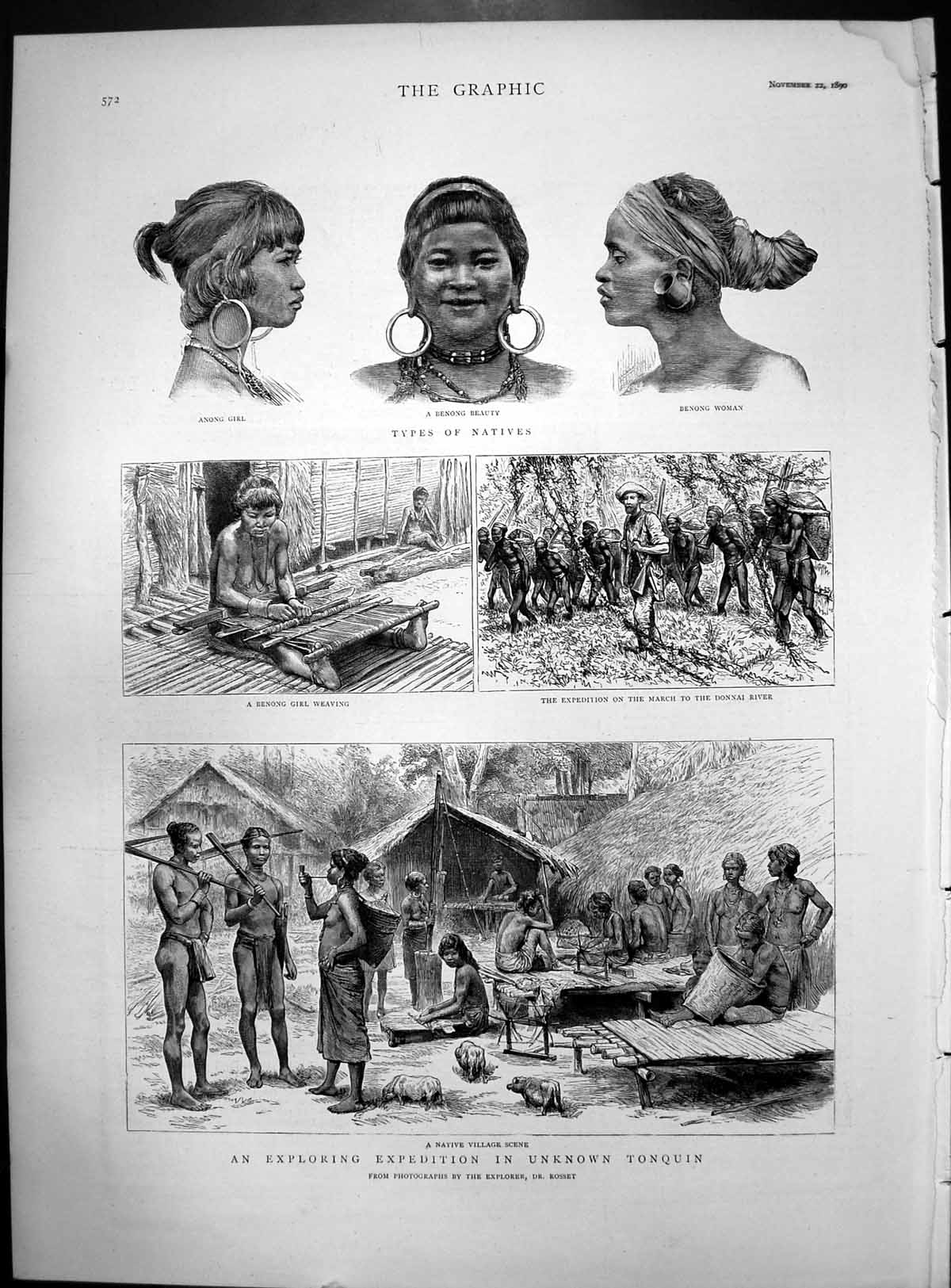 Old Exploring Expedition Unknown Tonquin Natives Weaving Village 1890 Victorian