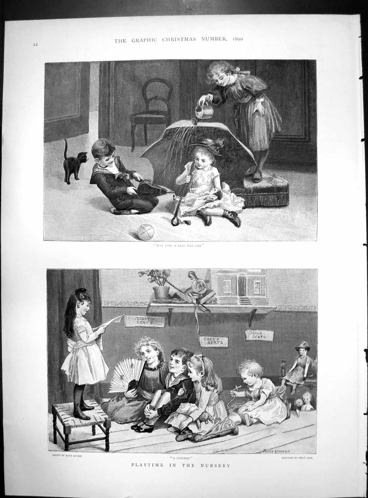 Old Playtime Nursery Like Real Wet Day Watering Can Concert Colour 1890 19th