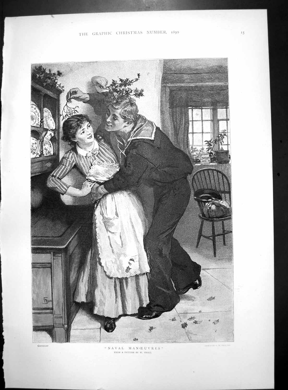 Old Naval Manouevres W Small Colour Navy Jack Sweetheart Mistletoe 1890 19th