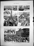 Old Print Southampton Illustrated Docks Wind-Whistle Tower Oxen Dry 1883 19th