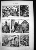 Old Print Southampton Illustrated Watts Statue Town Walls Canal Walk 1883 19th