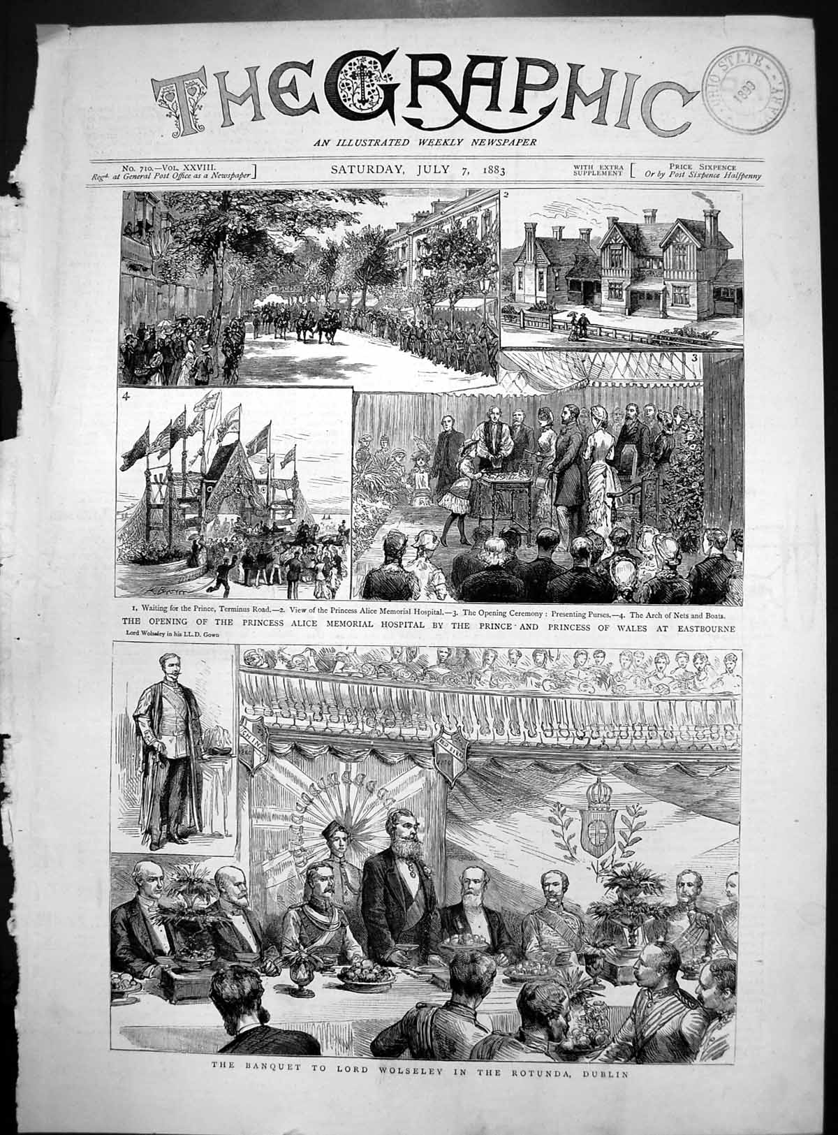Old Opening Princess Alice Memorial Hospital Banquet Lord Wolesley 1883 19th