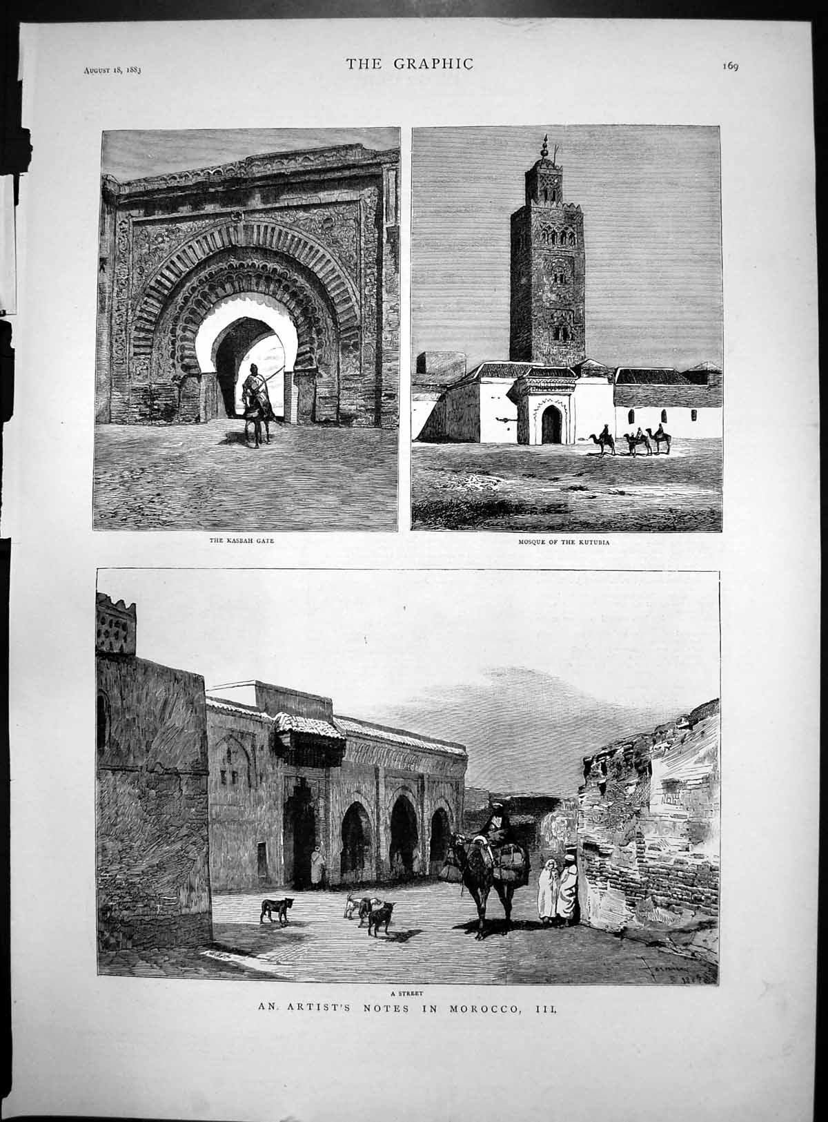 Old Artists Notes Morocco Iii Kasbah Gate Mosque Kutubia Street 1883 Victorian