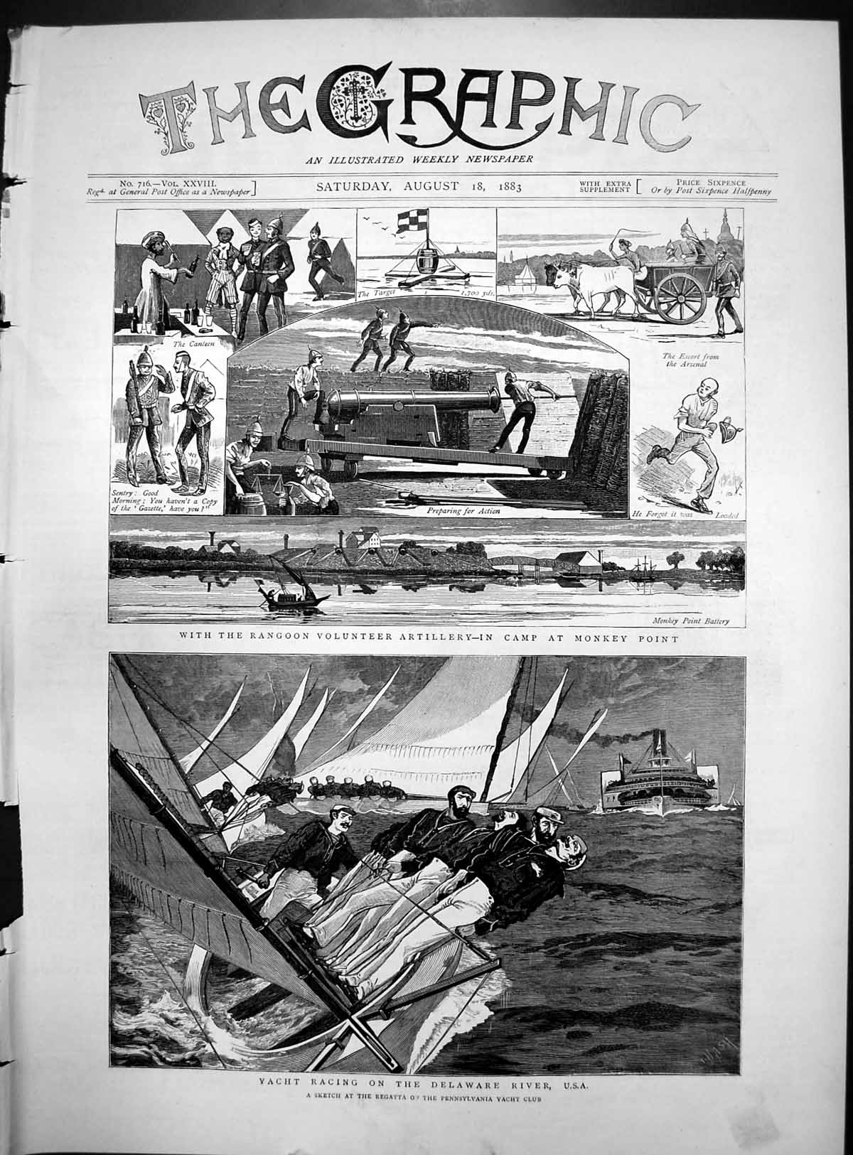 Old Rangoon Voluntary Artillery Monkey Point Yacht Racing Delaware 1883 19th