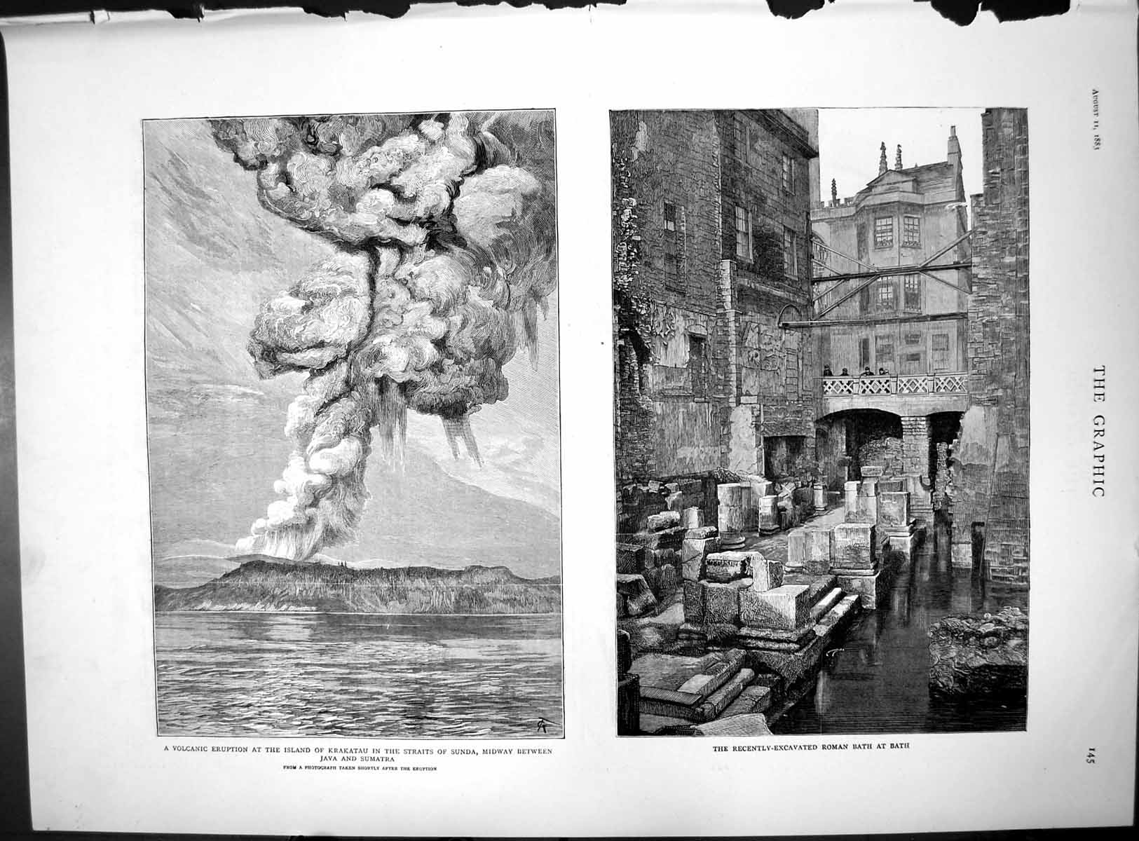 Old Volcanic Eruption Island Krakatau Krakatoa Roman Bath Excavated 1883 19th