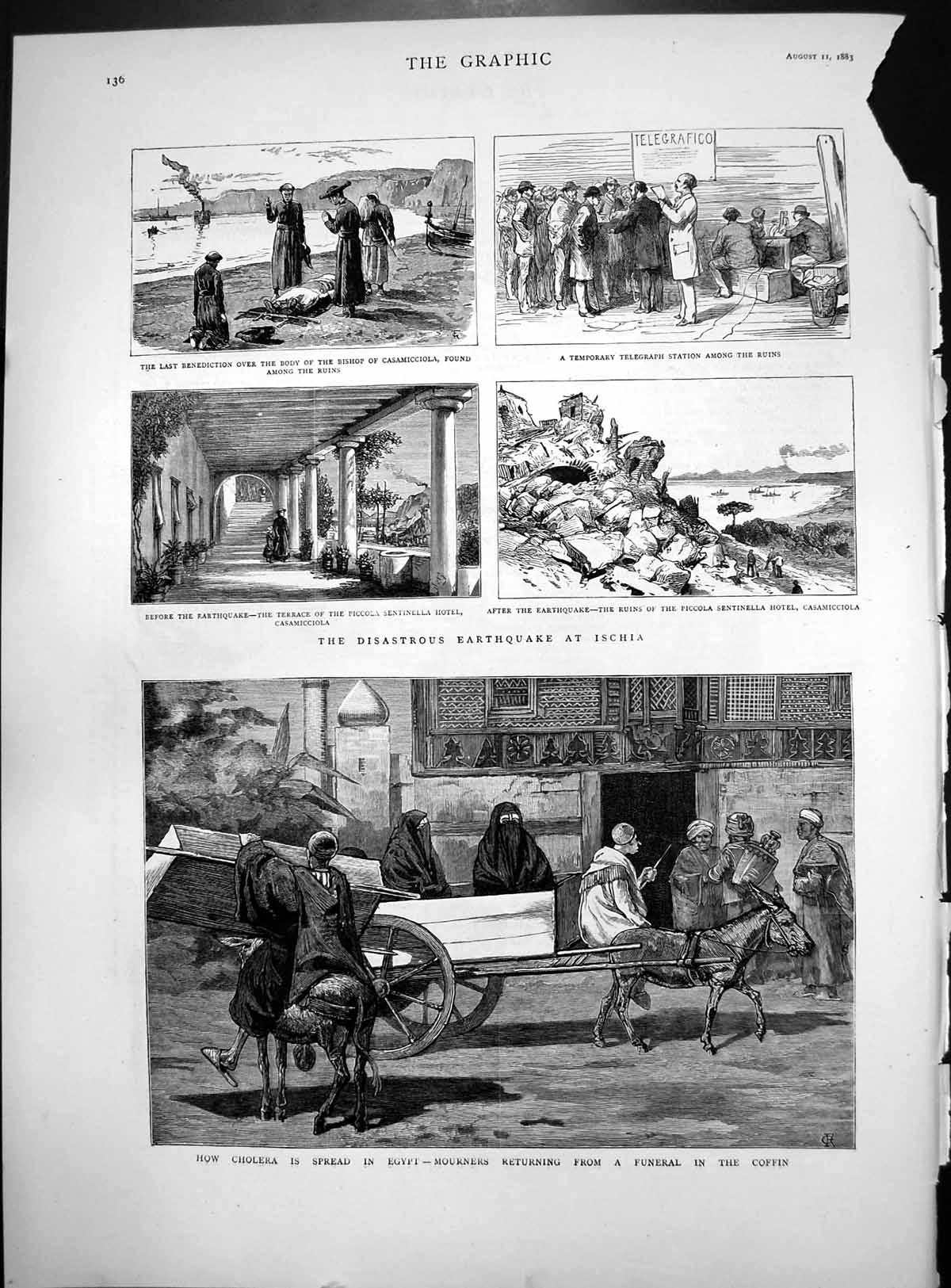 Old Disastrous Earthquake Ischia How Cholera Spread Egypt Coffin 1883 Victorian