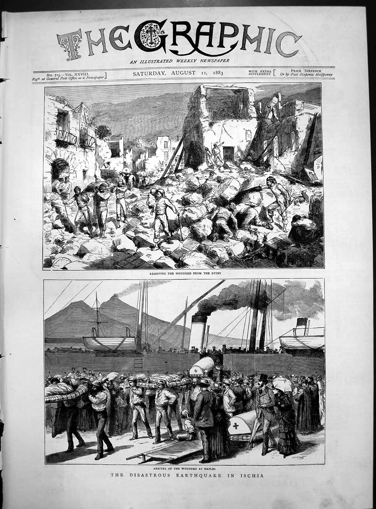 Old Disastrous Earthquake Ischia Removing Wounded Arrival Naples 1883 Victorian