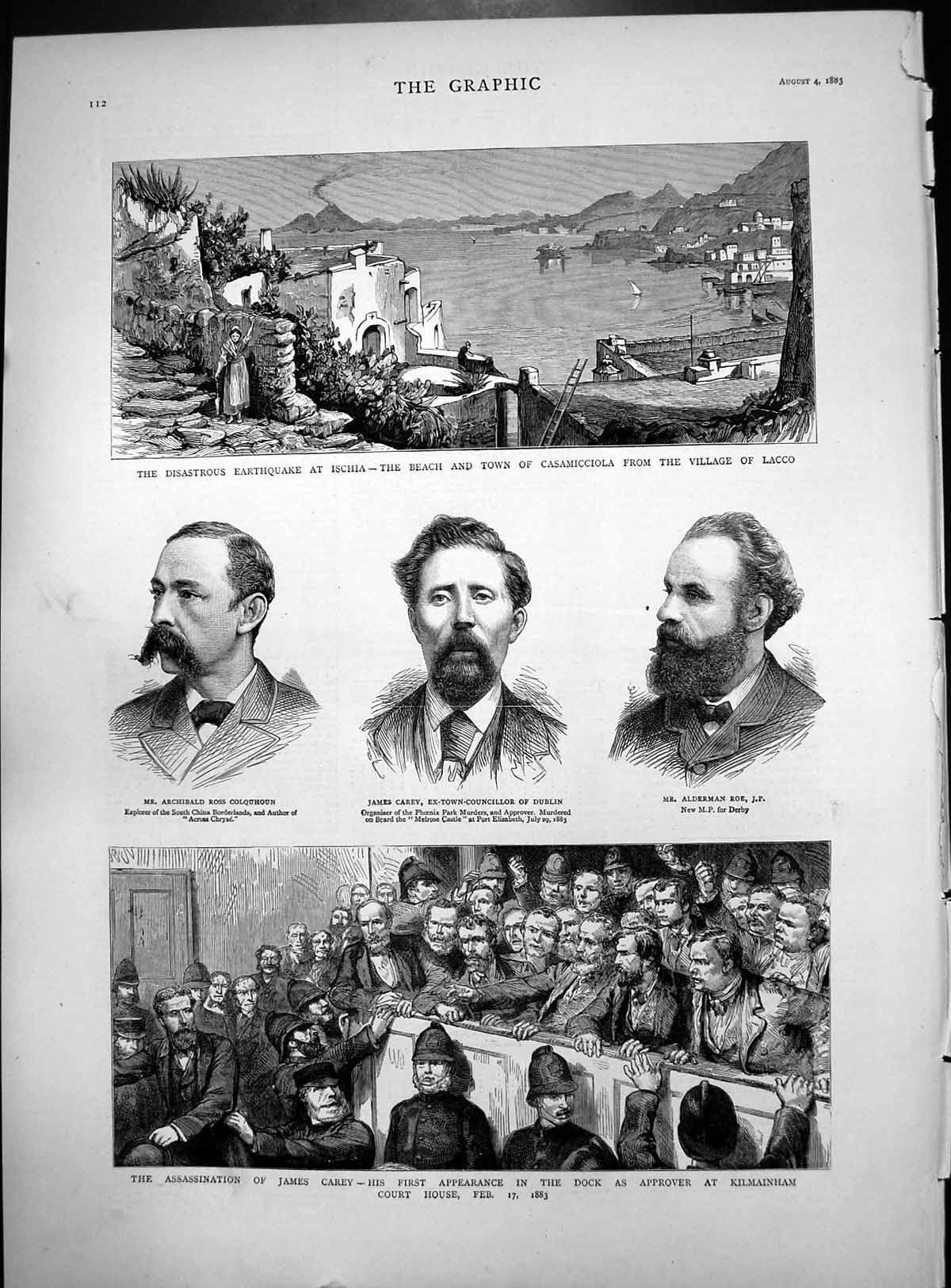Old Disastrous Earthquake Ischia Assassination James Carey Dublin 1883 19th