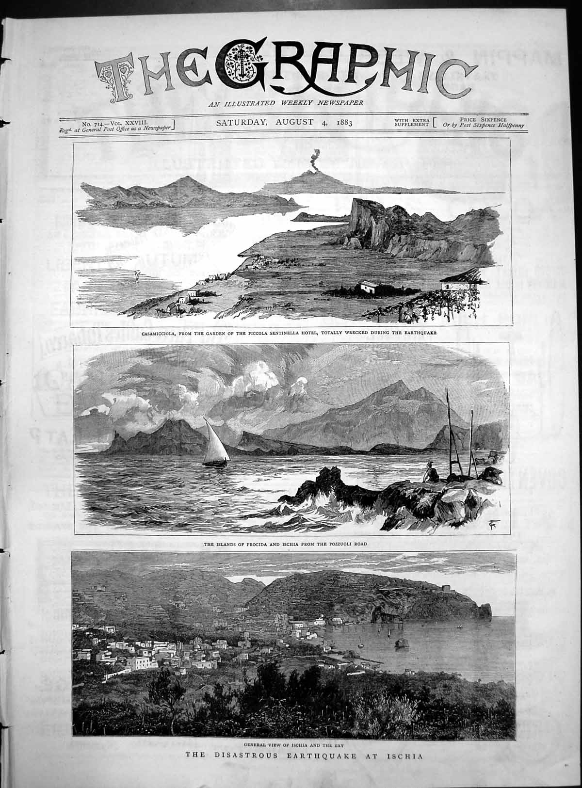 Old Disastrous Earthquake Ischia Sketches Casamicciola Procida Bay 1883 19th