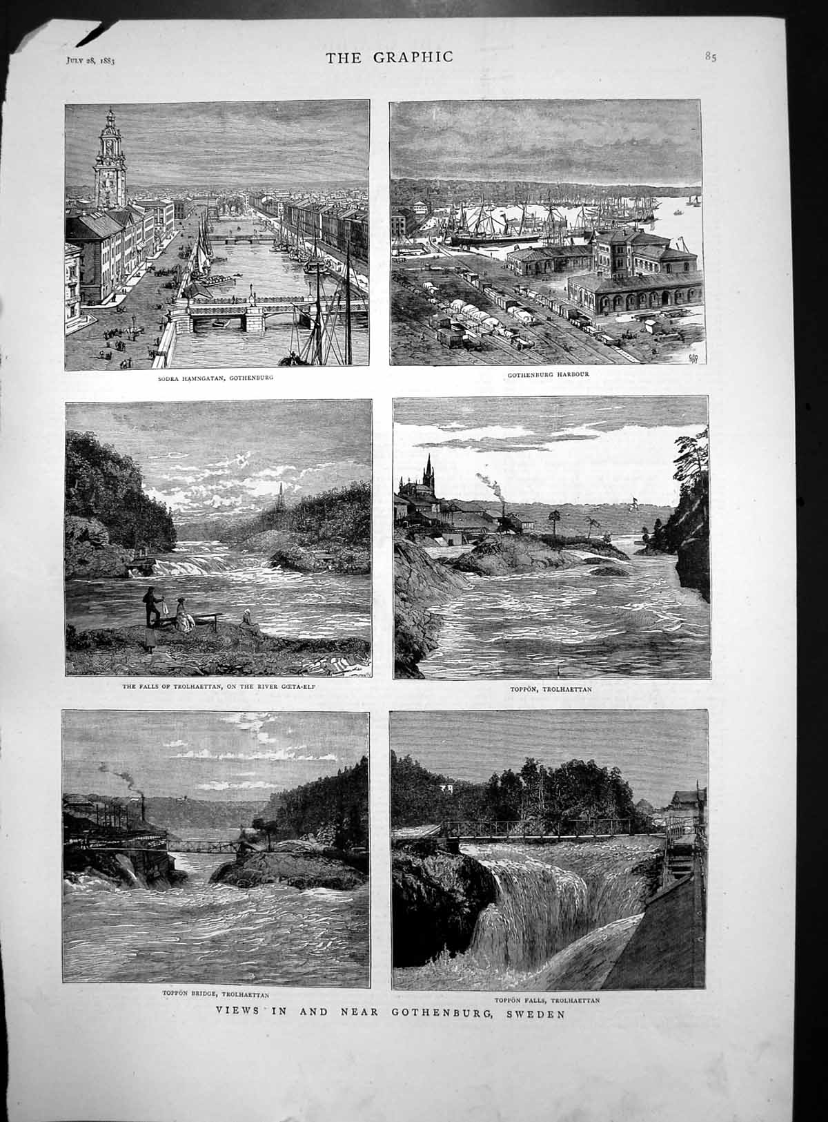 Old Views Gothenburg Sweden Sodra Hamgatan Harbour Falls Bridge 1883 Victorian