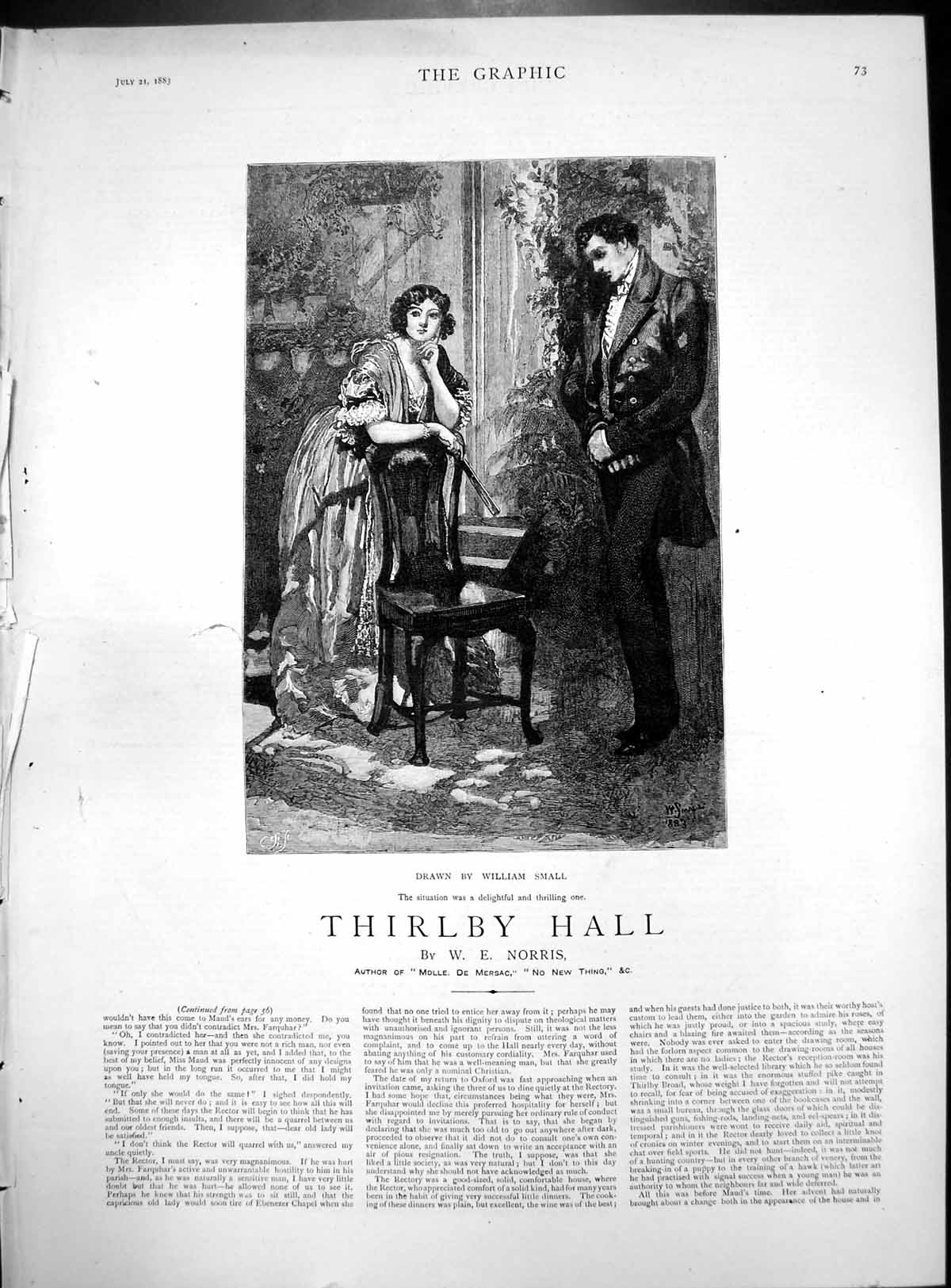 Print Thirlby Hall William Small Lady Gentleman Chair Thrilling Situation 1883