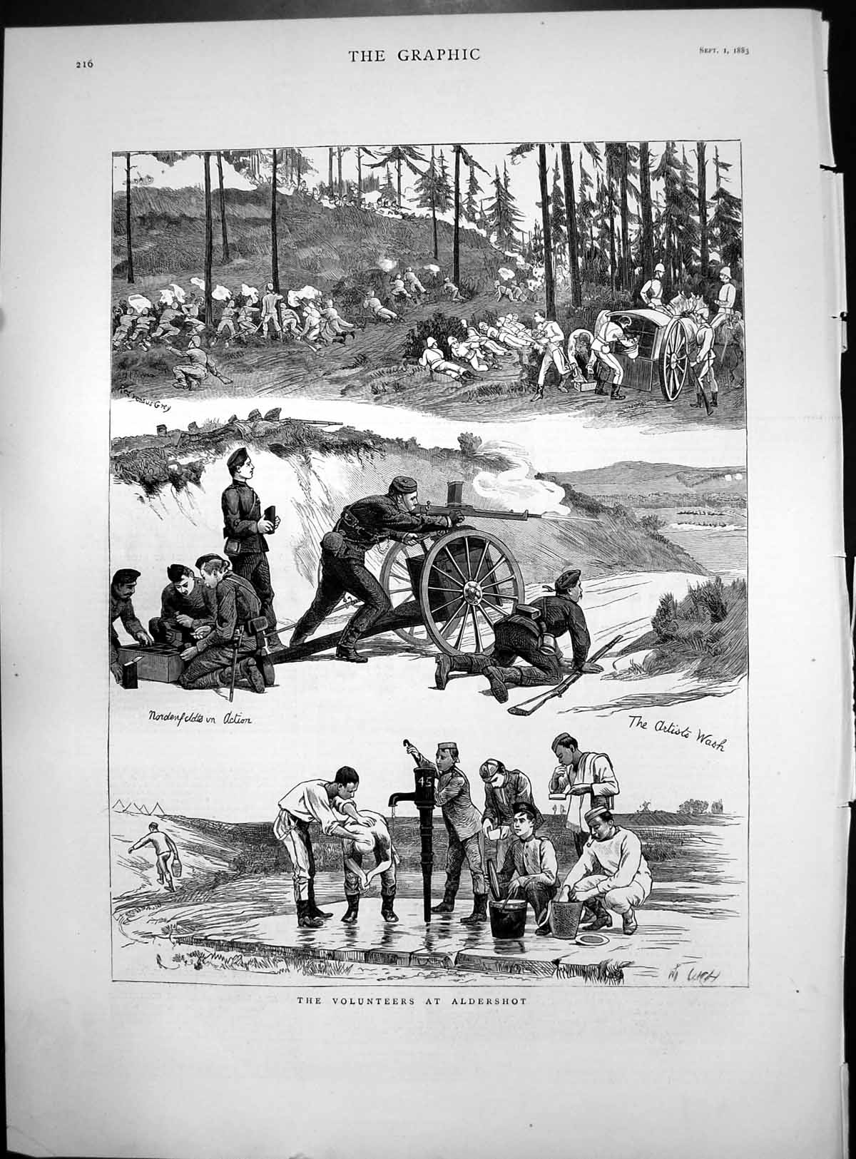 Old Volunteers Aldershot Red Versus Grey Nordenfeldts Action Wash 1883 19th