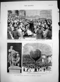Old Print Crowning Rose Queen Crystal Palace Montgolfier Centenary Annonay 1883