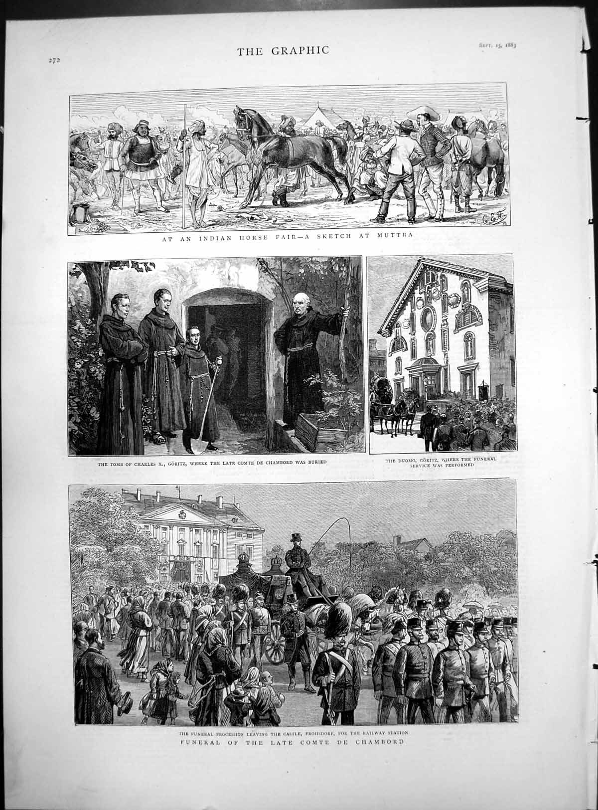 Antique Print Indian Horse Fair Muttra Funeral Comte De Chambord Tomb 1883 19th
