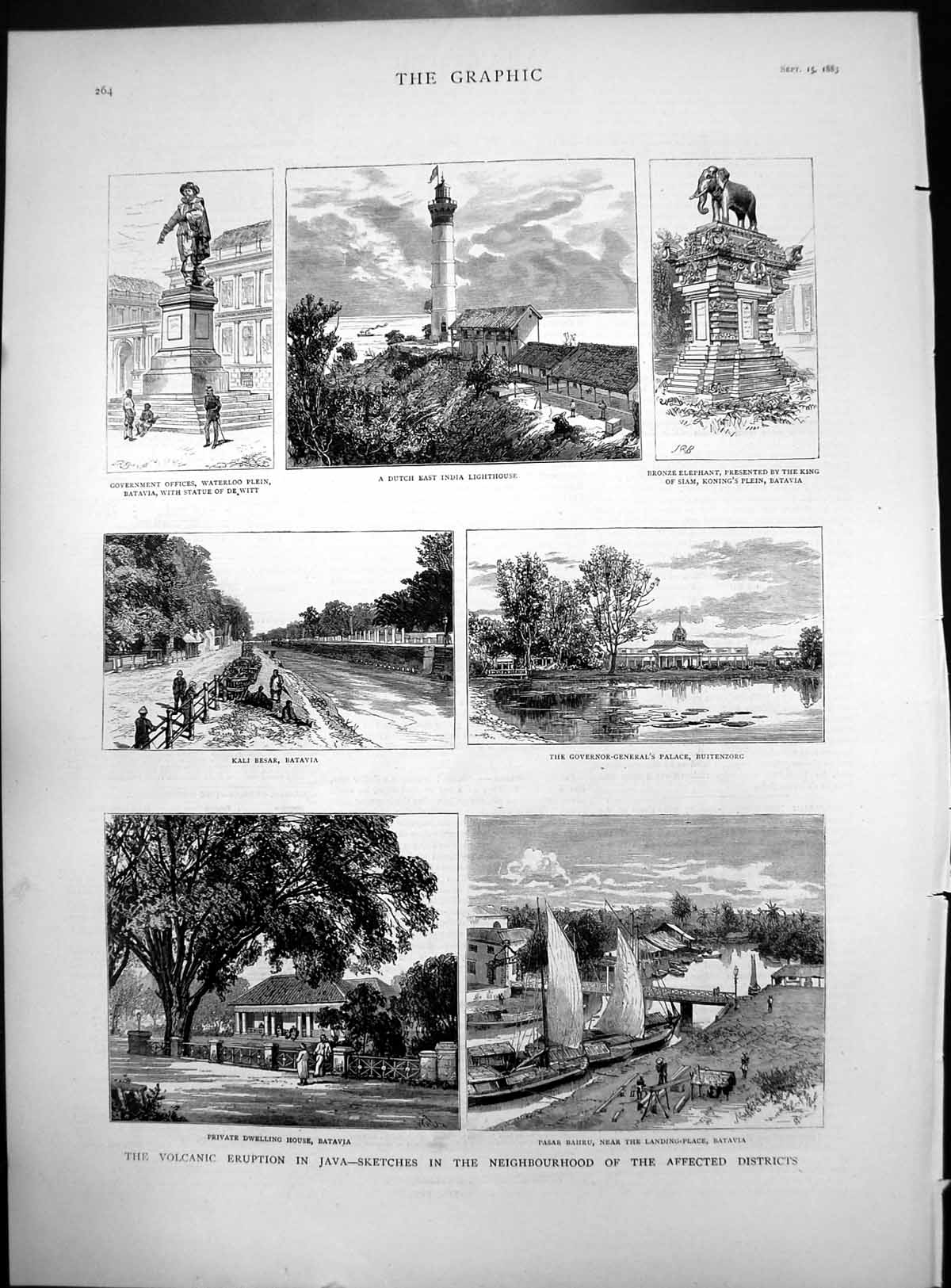 Old Print Volcanic Eruption Java Sketches In Affected Neighbourhoods 1883 19th