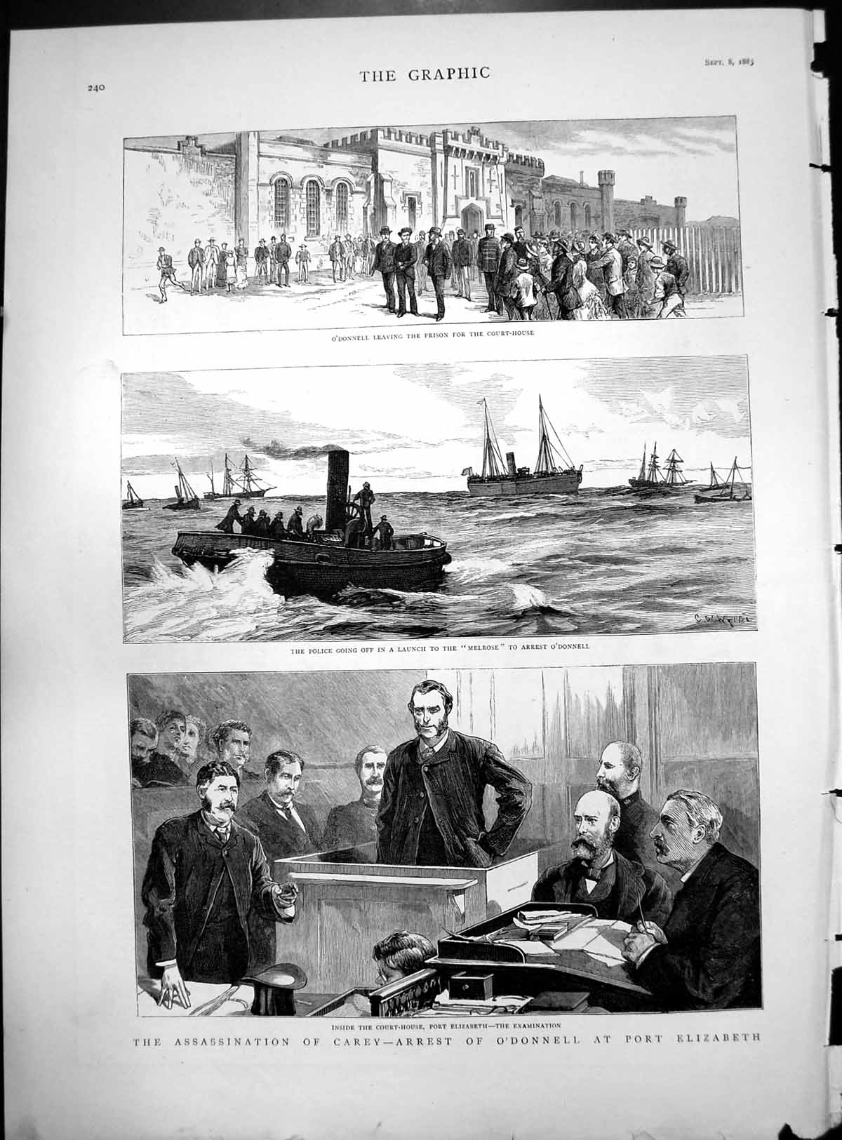 Print Assassination Carey Arrest O'Donnell Port Elizabeth Police Launch 1883