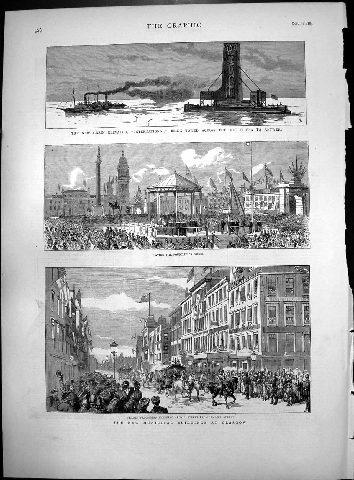 Print Grain Elevator Laying Foundation Stone Municipal Buildings Glasgow 1883
