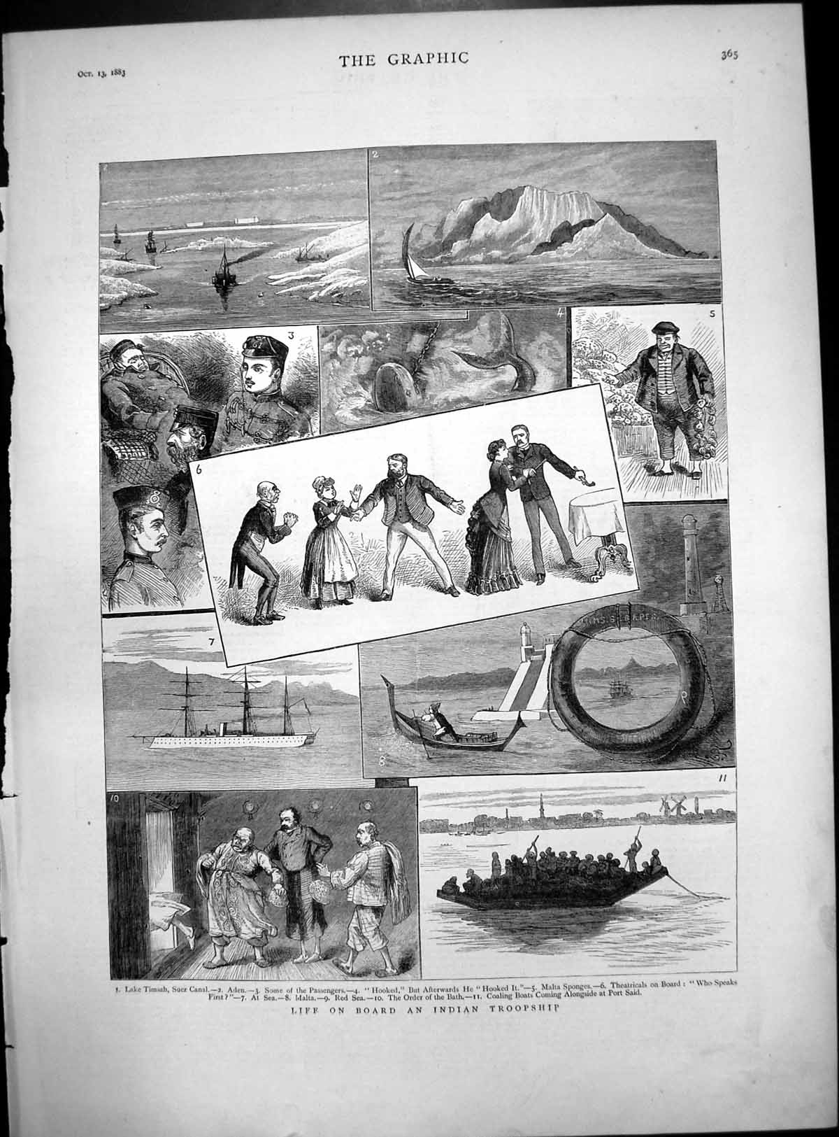 Print Life On Board Indian Troopship Lake Timsah Suez Canal Malta Red Sea 1883