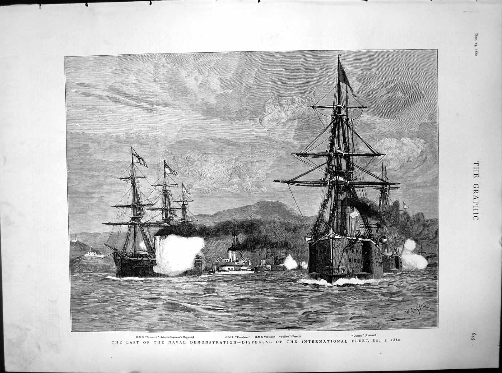Old Last Naval Demonstration International Fleet Monarch Custoza 1880 Victorian