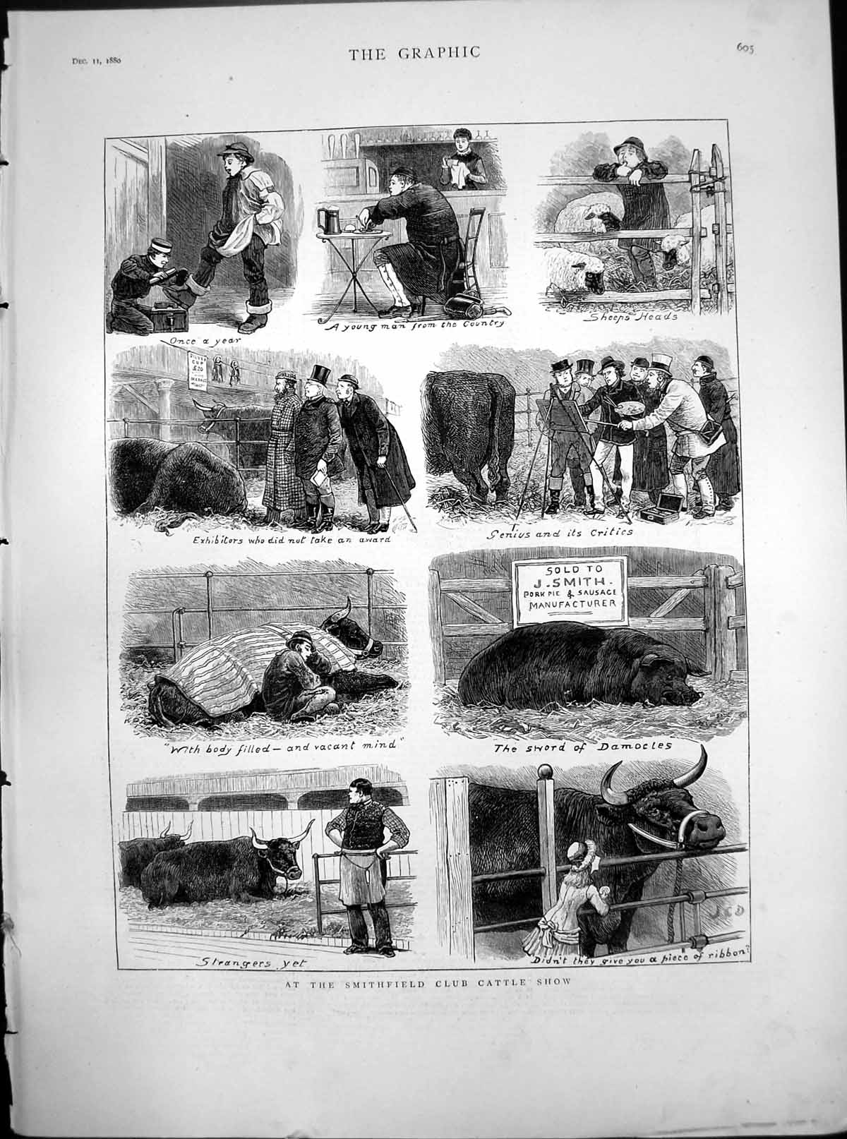 Old Smithfield Club Cattle Show Man From Country Exhibitors Pig 1880 Victorian