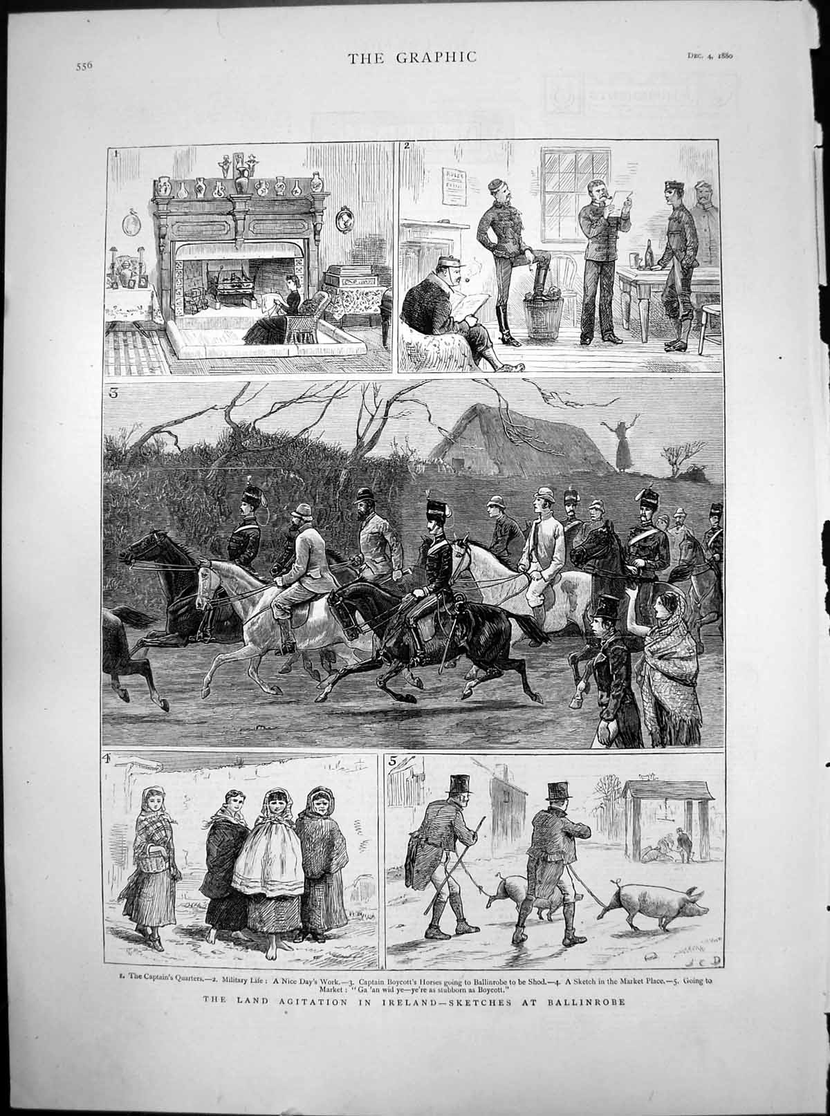 Old Land Agitation Ireland Ballinrobe Sketches Captain'S Quarters 1880 19th