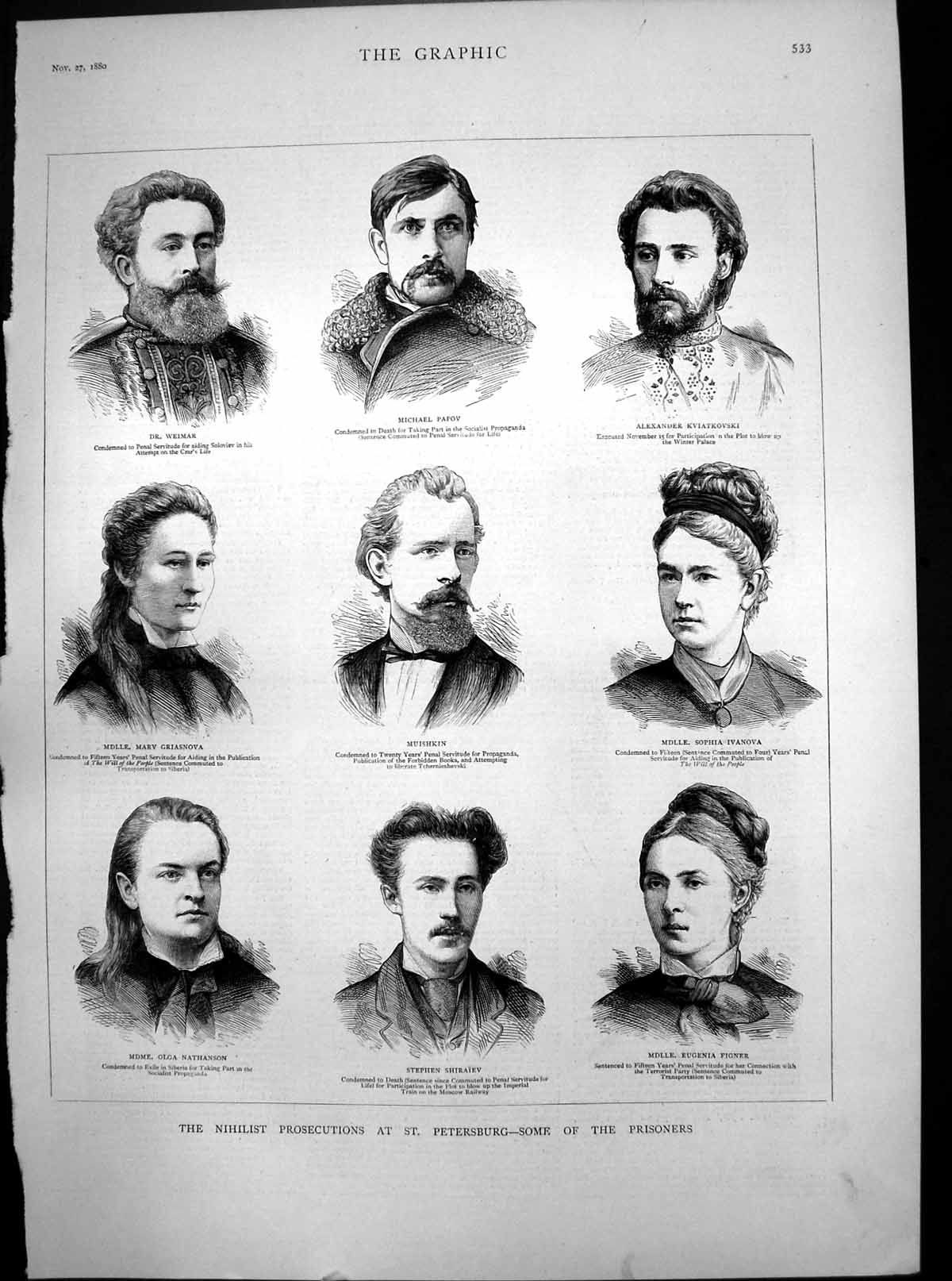Print Nihilist Prosecutions St Petersburg Prisoners Weimar Papov Ivanova 1880