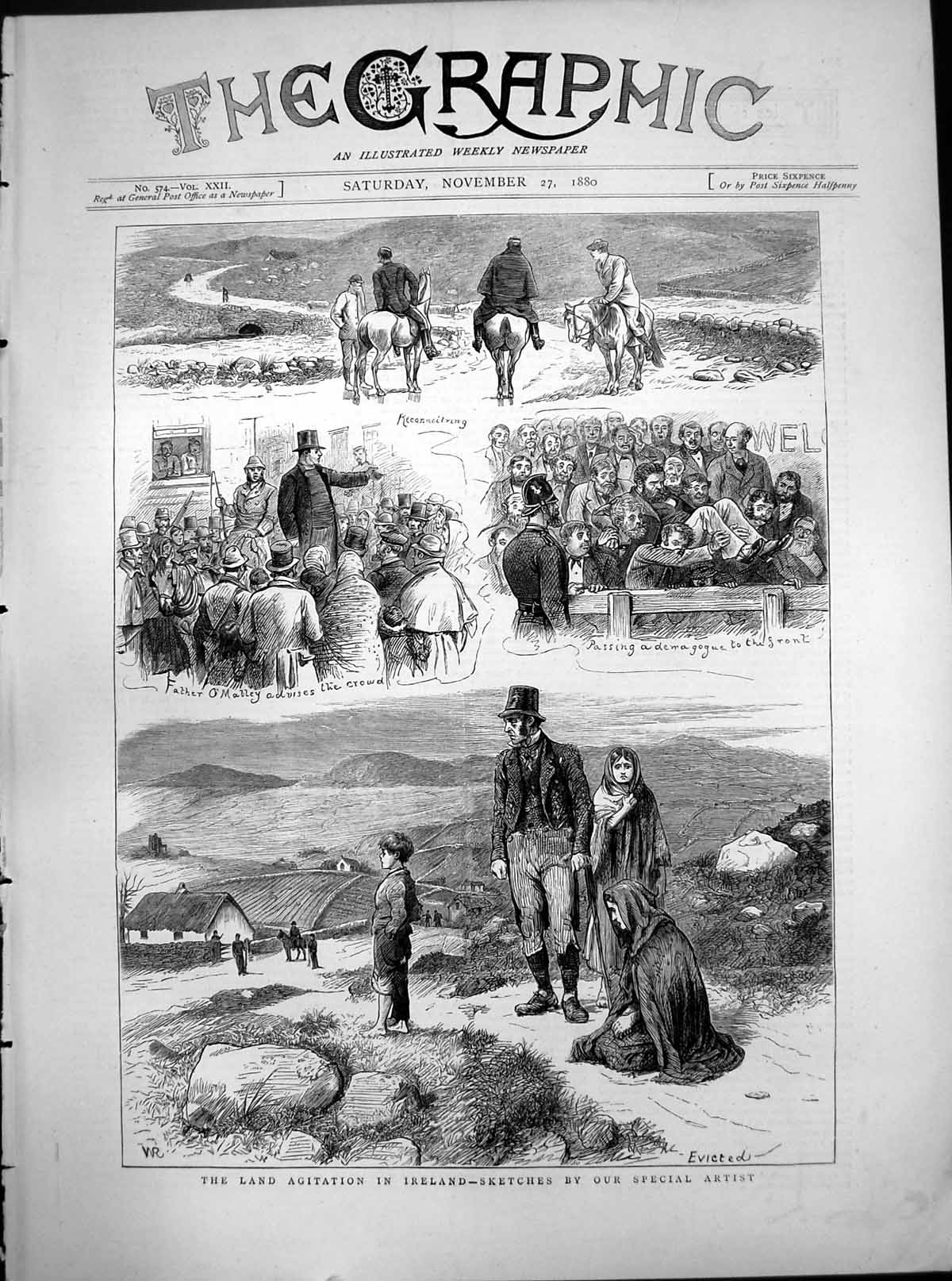 Old Land Agitation Ireland Eviction Father O'Malley Advises Crowd 1880 19th