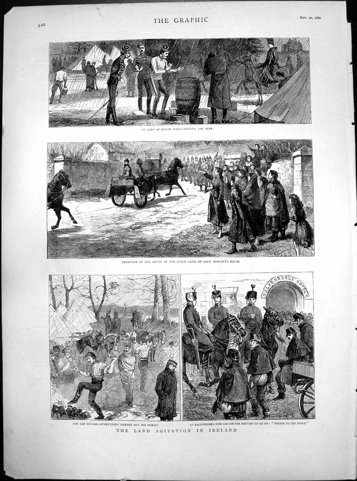 Old Print Land Agitation Ireland In Camp Reception Artist Ballinrobe 1880 19th