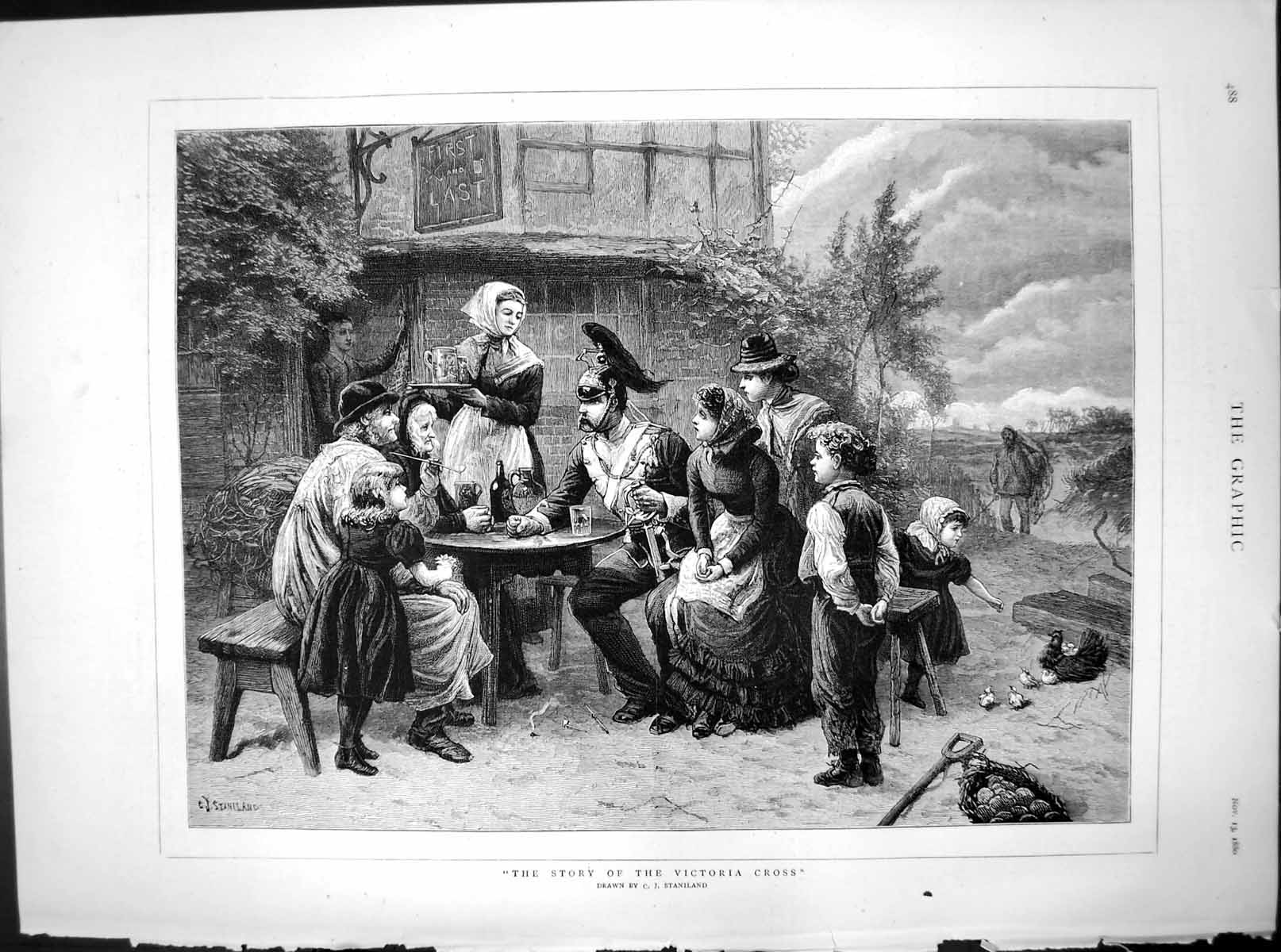 Old The Story The Victoria Cross Drawn CJ Staniland Pub Outdoor 1880 Victorian