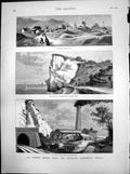 Old Print Proposed English French Tunnel Sangatte Ness Point Abbot'S Cliff 1880