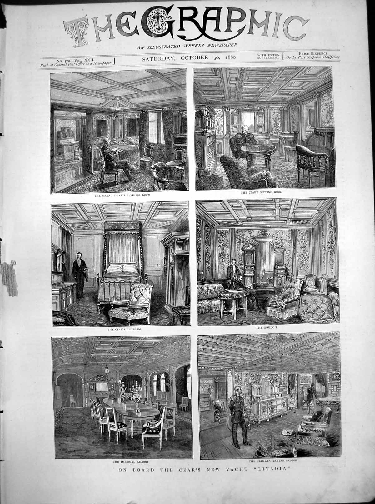 Old On Board Czar'S New Yacht Livadia Business Room Sitting Boudoir 1880 19th